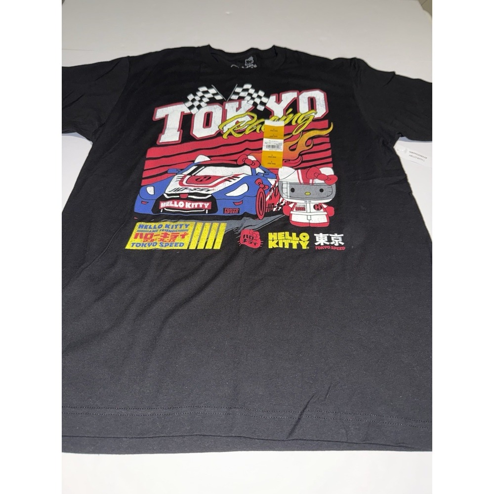 Hello Kitty Men T-Shirt Large Tokyo Japan Racing Sanrio Cartoon Cotton Black NWT - Picture 2 of 7